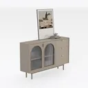 Minimalist Solid Wood Fluted Glass Sideboard Cabinet 3D Model Right 45 Degree View