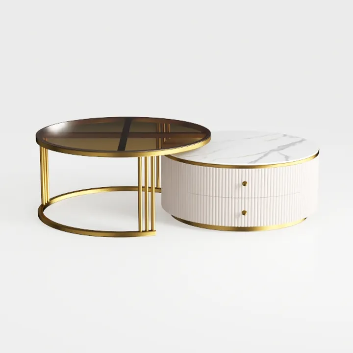 31.5'' Glass Top Round Coffee Table with Storage