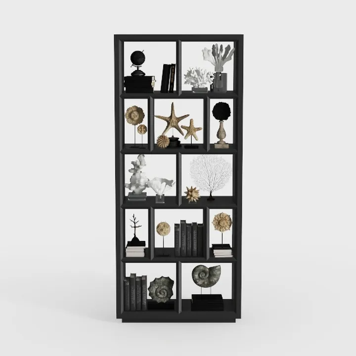 Minimalist Black Solid Wood Bookshelf Display Cabinet 3D Model
