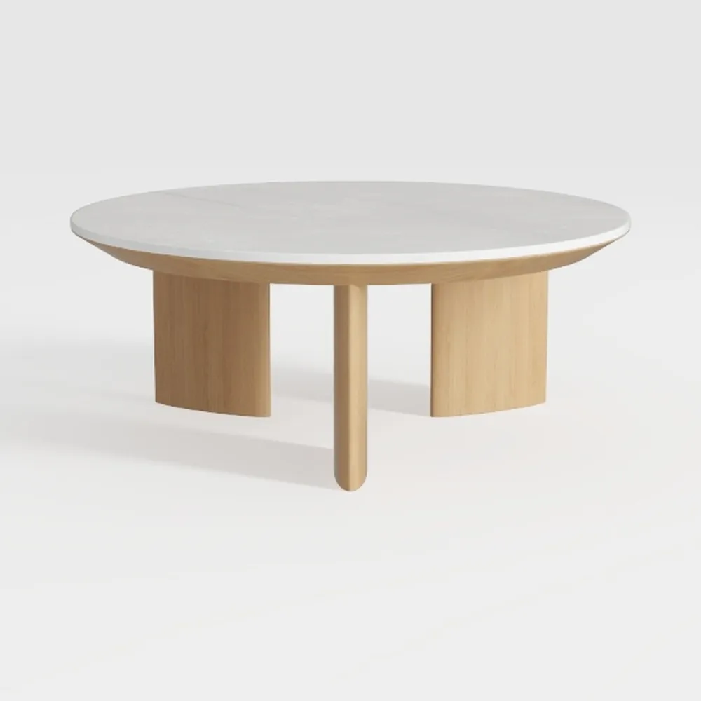 31.5’’ Wooden Round Coffee Table with Curved Base 