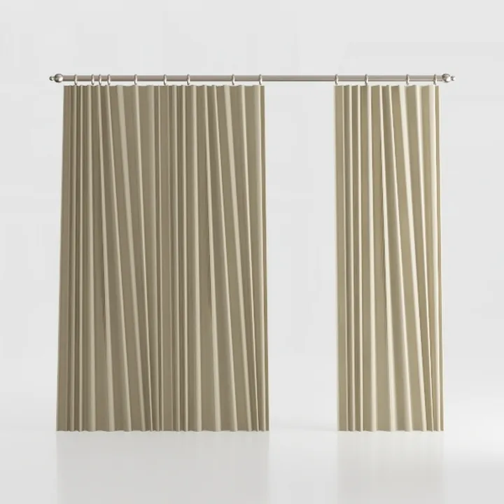 Minimalist Fabric Pleated Window Curtains with Metal Rod 3D Model