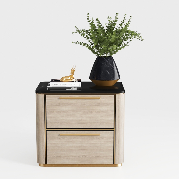Two Modern Nightstand, 18.80" High, Black/Pine