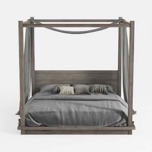 Baxton Studio Dakota Platform Canopy Bed, Queen, L