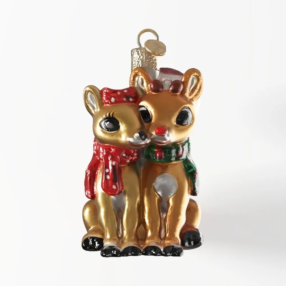 Rudolph The Red-Nosed Reindeer Rudolph and Clarice Glass Blown Ornament_ai generated
