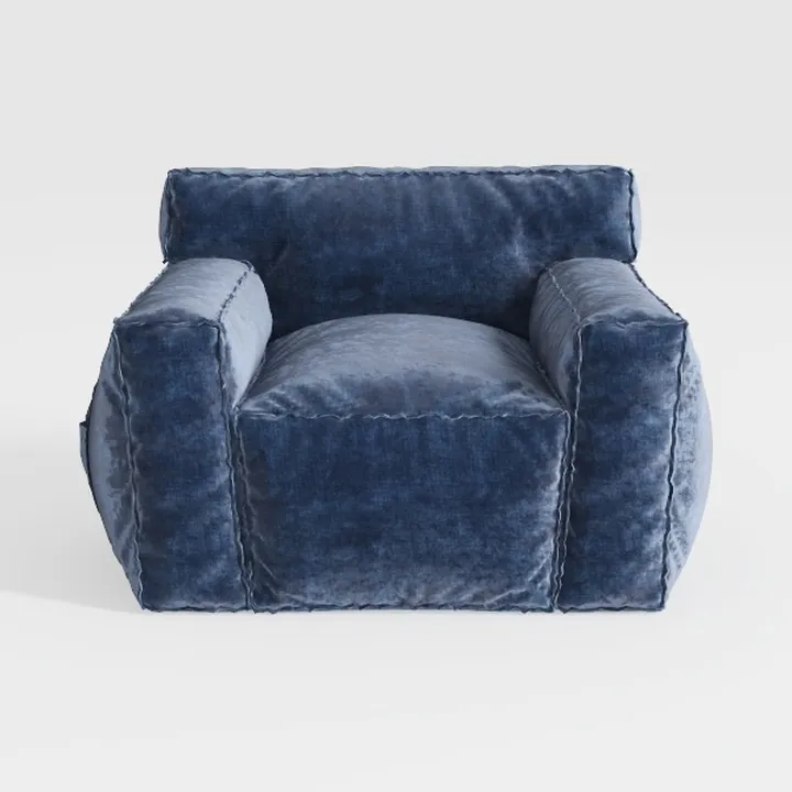 Minimalist Navy Velvet Upholstered Armchair 3D Model