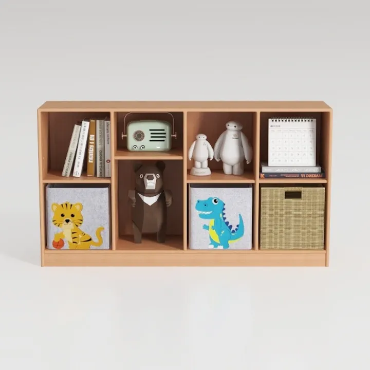Minimalist Solid Wood Kids Storage Bookshelf 3D Model