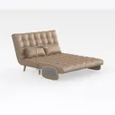 Minimalist Tufted Leather Platform Bed with Side Table 3D Model Right 45 Degree View
