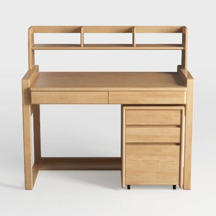 Minimalist Solid Oak Home Office Desk With Storage Shelves Drawers 3D Model