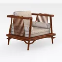 Solid Wood Linen Fabric Floral Pattern Armchair 3D Model Right 45 Degree View