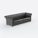 Black Leather Tufted Classic Chesterfield Sofa 3D Model Right 45 Degree View