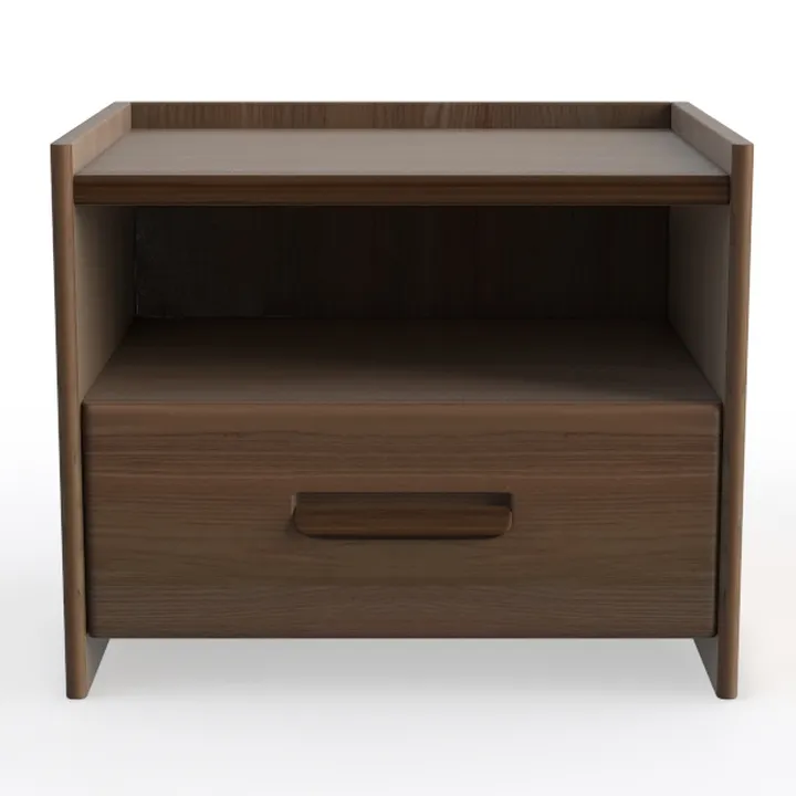 Minimalist Solid Wood Nightstand Single Drawer Open Shelf 3D Model