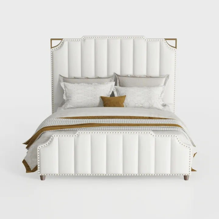 Modern Tufted White Leather Upholstered King Bed 3D Model