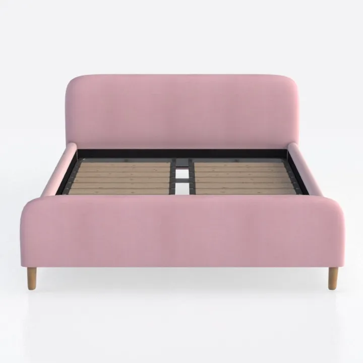 Benjara Lilian Full Size Bed, Blush Linen Upholste