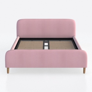 Modern Pink Velvet Upholstered Platform Bed 3D Model