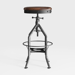 Industrial Vintage Solid Wood Metal Adjustable Bar Stool 3D Model
