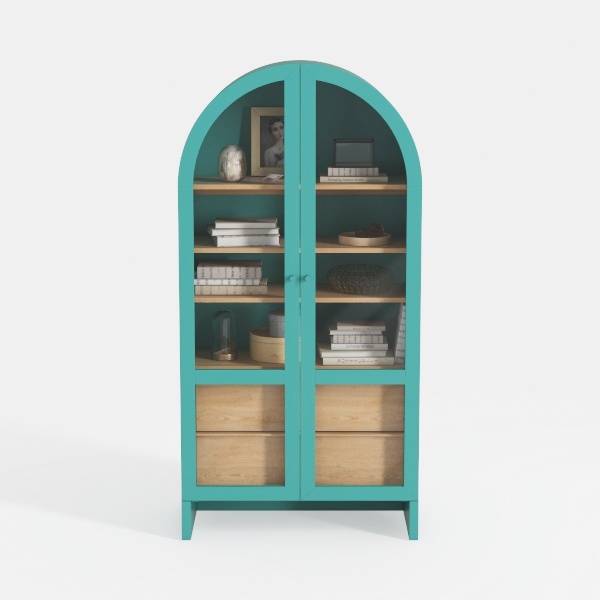 Farmhouse Arched Cabinet with Glass Doors, Wood