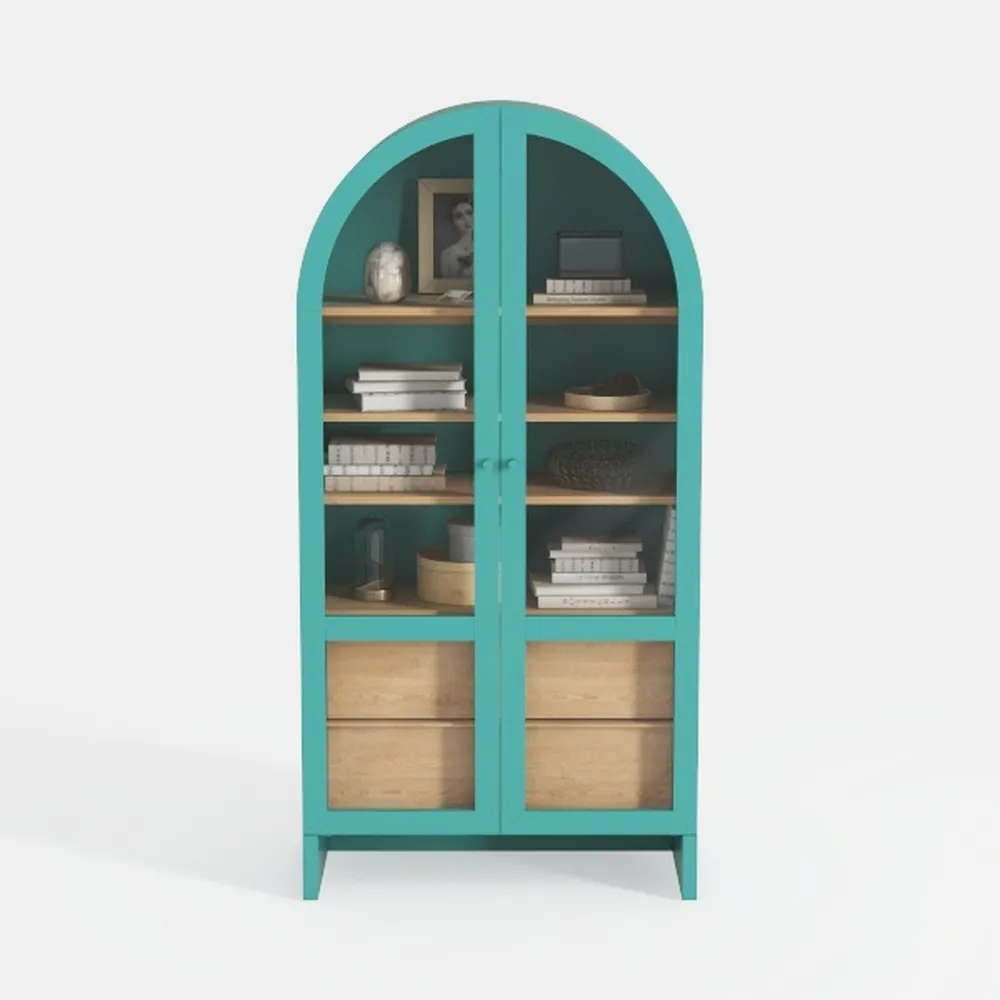 Farmhouse Arched Cabinet with Glass Doors, Wood