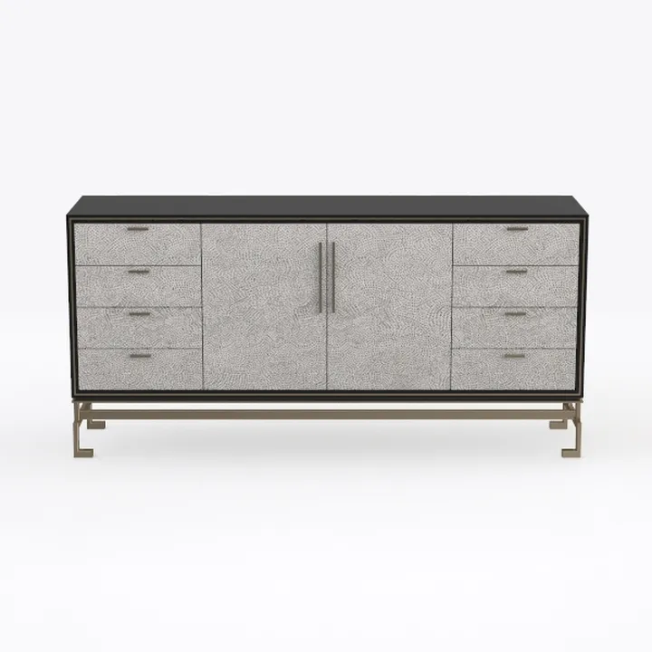 Modern Metal Accent Textured Solid Wood Sideboard Cabinet 3D Model