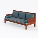 Modern Solid Wood Fabric Upholstered Three Seat Sofa 3D Model Left 45 Degree View