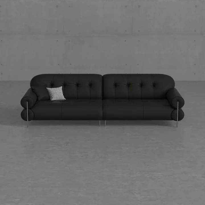 Modern Black Leather Tufted Extra Large Sofa 3D Model