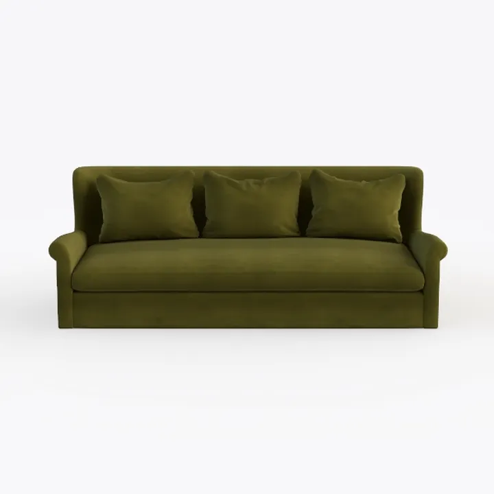 Minimalist Olive Green Velvet Three Seater Sofa 3D Model