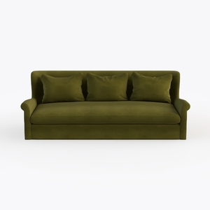 Minimalist Olive Green Velvet Three Seater Sofa 3D Model