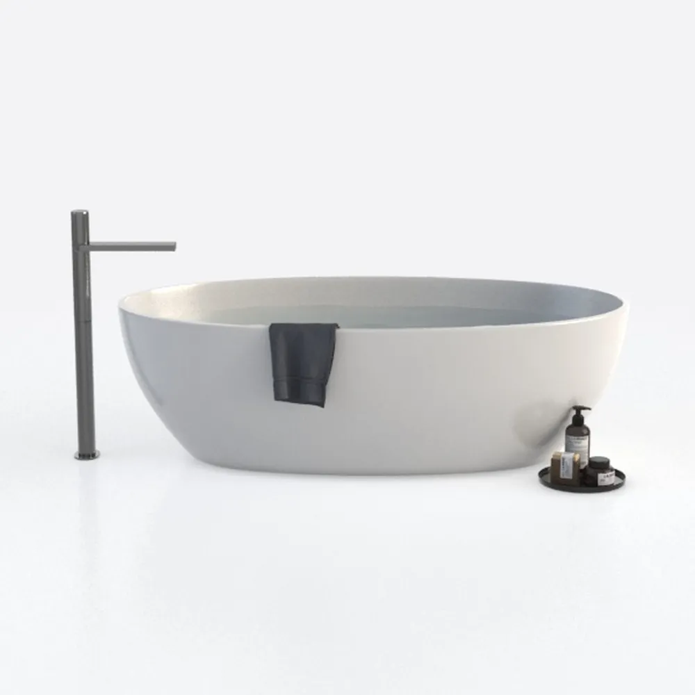 59" Freestanding Bathtub, Oval Shaped Stone Resin