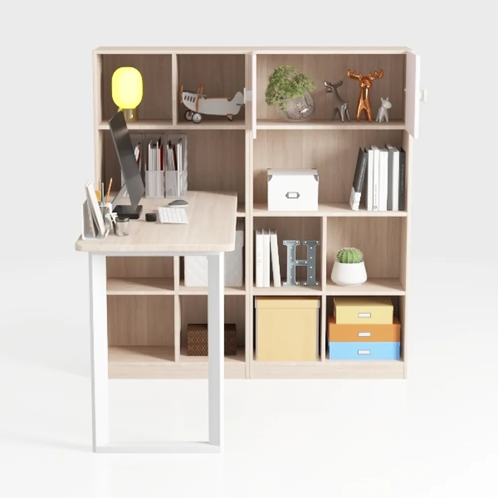 Xorgeximo Wooden Computer Desk with Bookshelf and