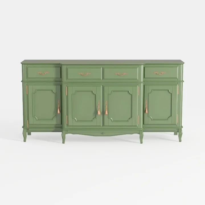 Vintage Sage Green Solid Wood Sideboard Cabinet with Gold Hardware 3D Model