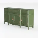 Vintage Sage Green Solid Wood Sideboard Cabinet with Gold Hardware 3D Model Left 45 Degree View