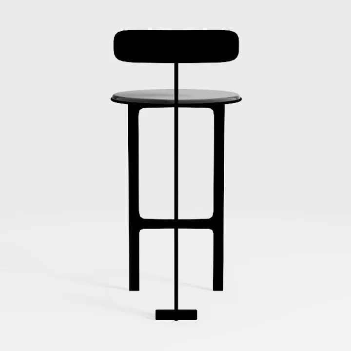 Minimalist Black Solid Wood Bar Stool 3D Model