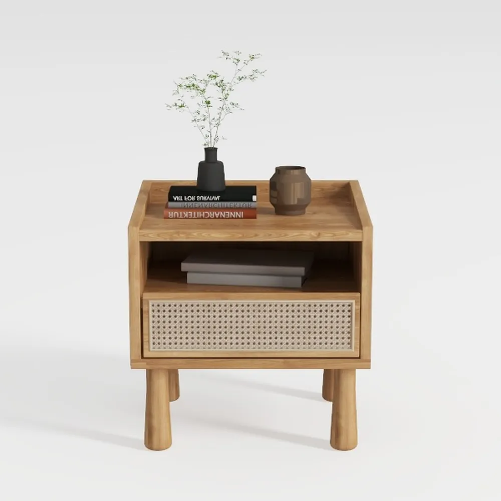 Lerliuo Rattan Nightstand with Charging Station