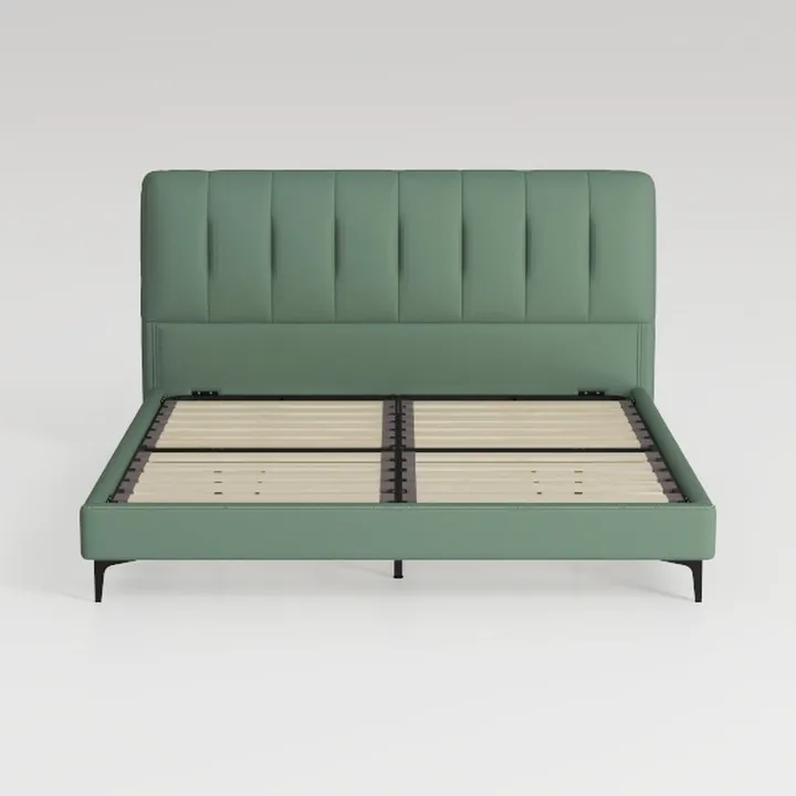 Modern Sage Green Leather Upholstered Platform Bed 3D Model