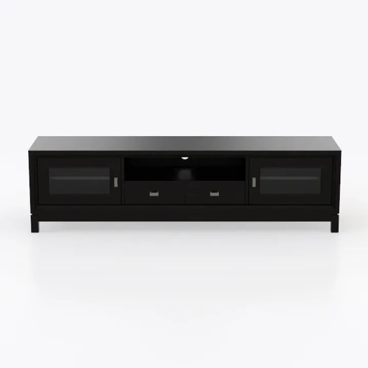 Minimalist Black Solid Wood TV Stand With Glass Doors Drawers 3D Model