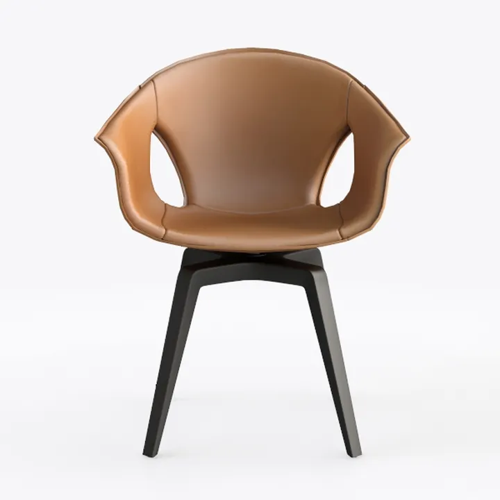 Modern Tan Leather Upholstered Armchair with Black Metal Legs 3D Model