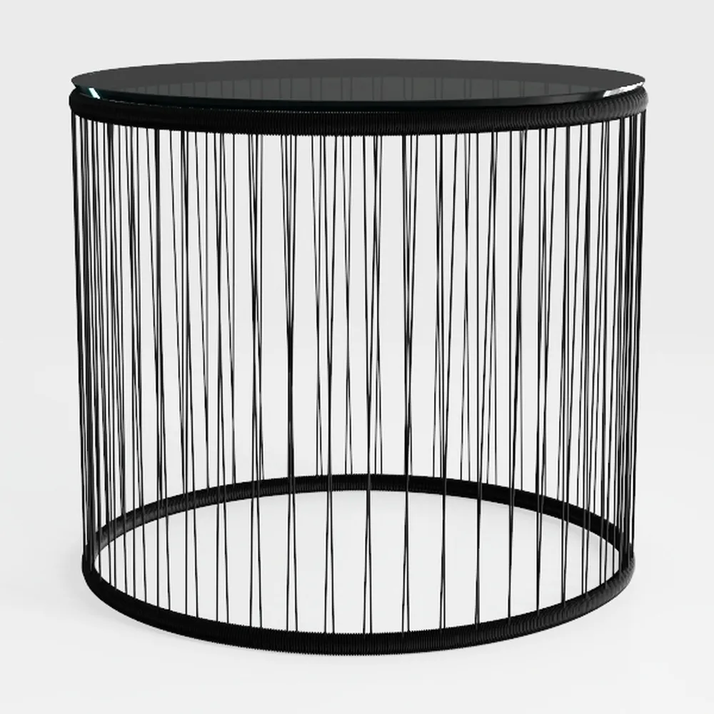 Outdoor Rattan Coffee Table, 26" Round Acacia Wood