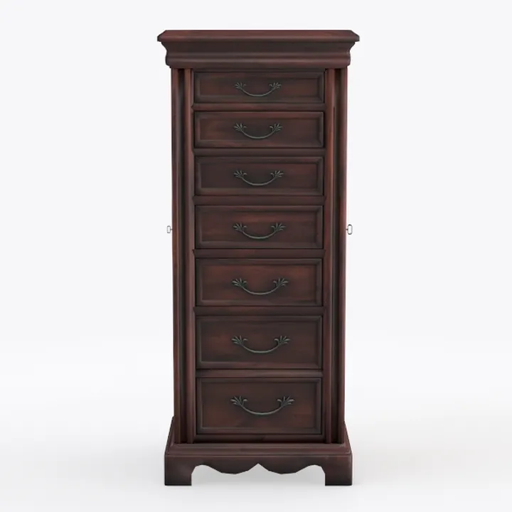 Vintage Solid Walnut Tall Dresser Cabinet with Decorative Metal Hardware 3D Model
