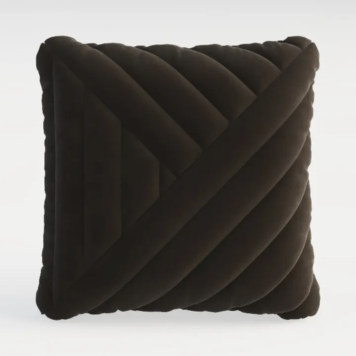 Minimalist Dark Brown Velvet Quilted Throw Pillow 3D Model
