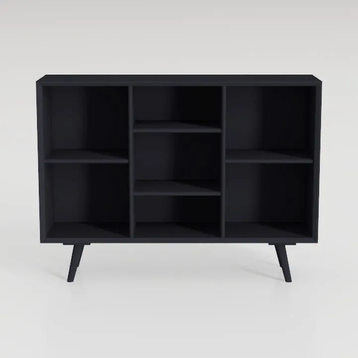 Mid-Century Modern Black Solid Wood Open Bookshelf 3D Model