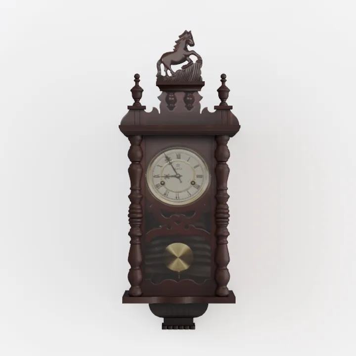 Vintage Solid Wood Wall Clock With Horse Decor 3D Model