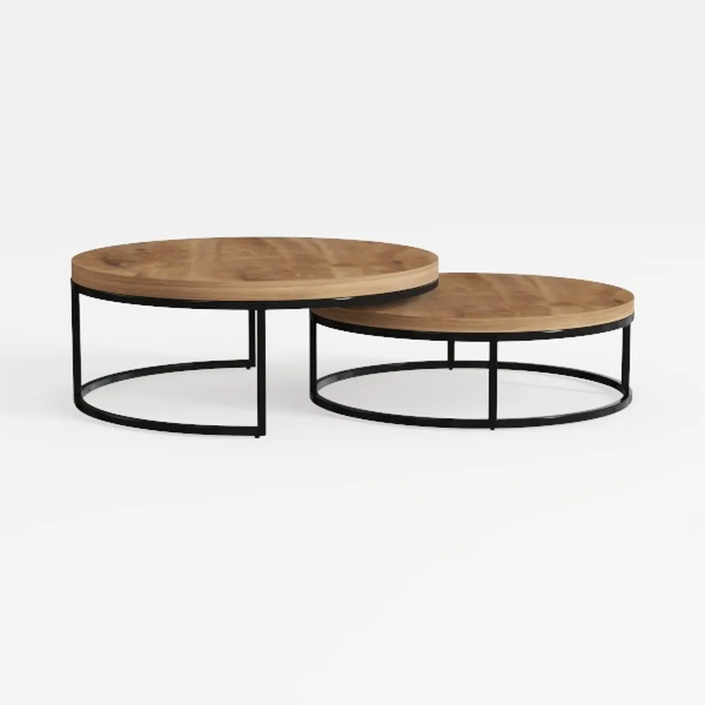 Modern Round Coffee Table Set, Nesting Cocktail 