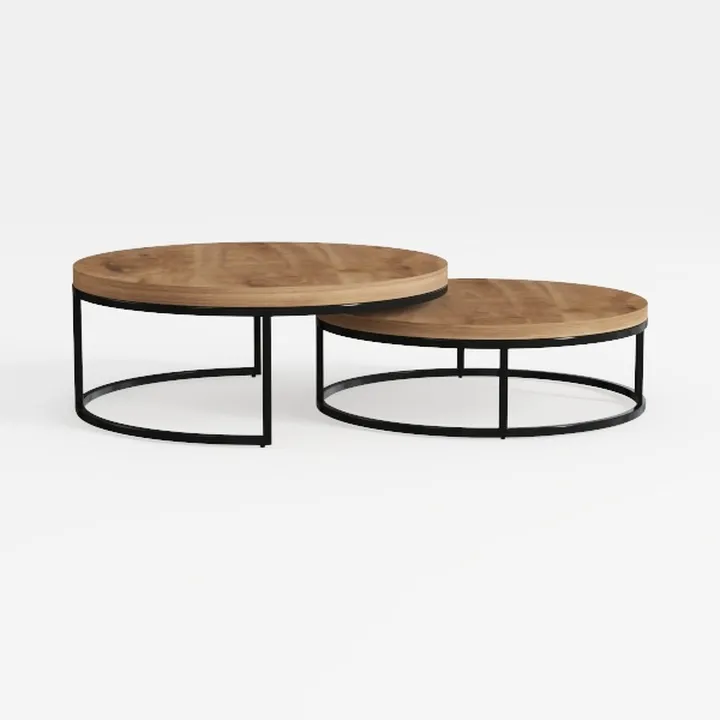 Modern Round Coffee Table Set, Nesting Cocktail 