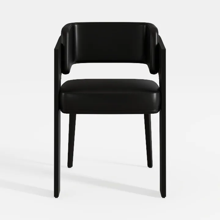 Minimalist Black Leather Upholstered Dining Armchair 3D Model