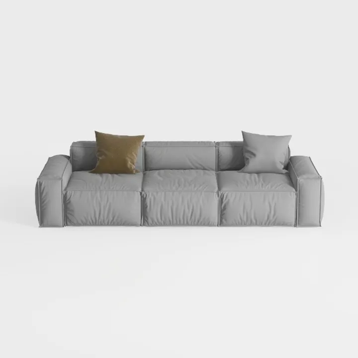 Minimalist Gray Fabric Large Sofa With Decorative Throw Pillows 3D Model