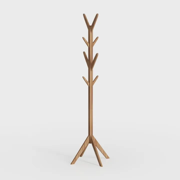 Minimalist Solid Wood Freestanding Coat Rack 3D Model