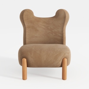 Minimalist Suede Solid Wood Wingback Armchair 3D Model