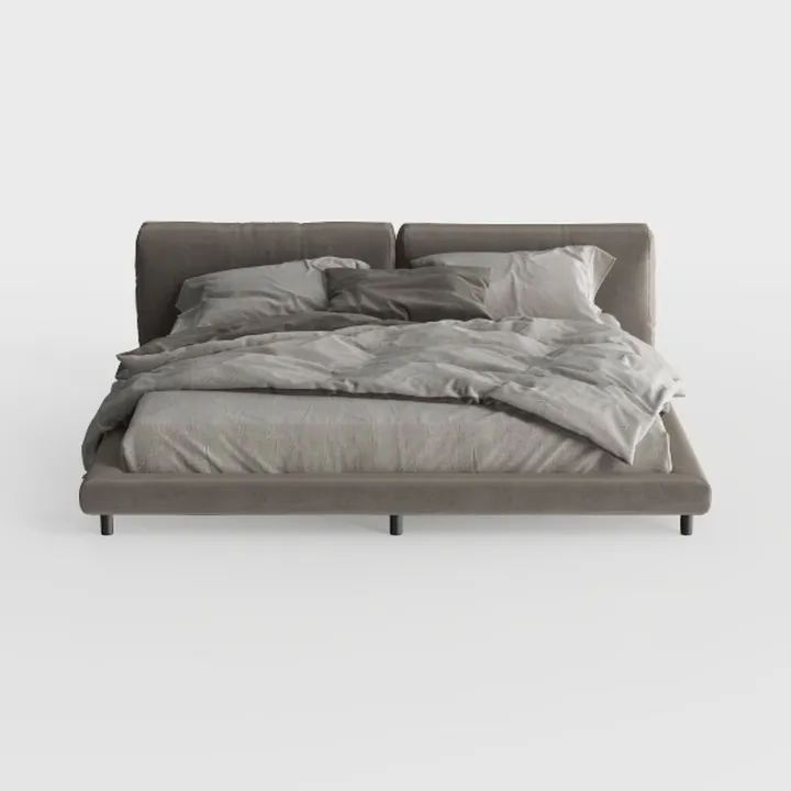 Minimalist Fabric Upholstered Platform Bed with Soft Bedding 3D Model