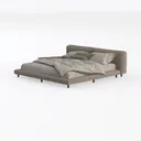 Minimalist Fabric Upholstered Platform Bed with Soft Bedding 3D Model Left 45 Degree View