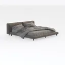 Minimalist Fabric Upholstered Platform Bed with Soft Bedding 3D Model Right 45 Degree View
