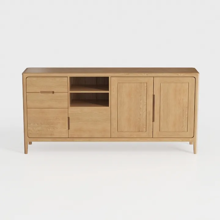 Minimalist Solid Oak Sideboard with Storage Drawers and Cabinets 3D Model